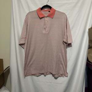 Ben Hogan Striped Polo Shirt - Salmon/White/Gray - Men's XL